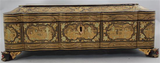 A Chinese export gilt decorated lacquer games box, 19th century, 33.5cm